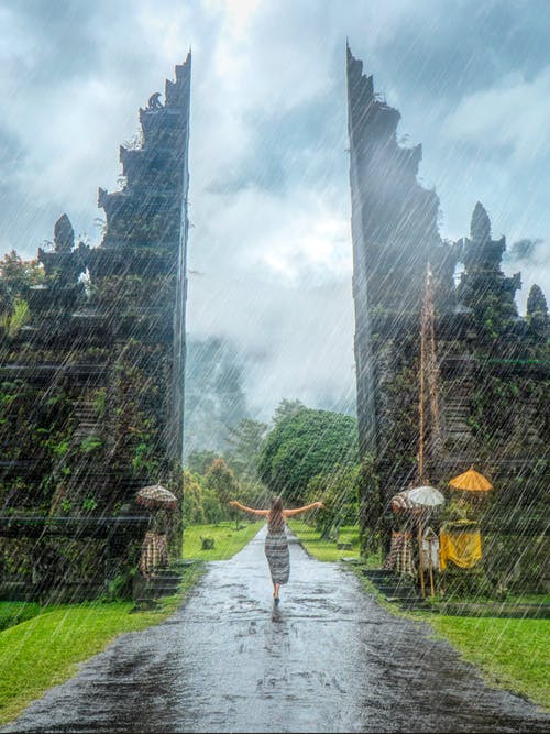 joyful woman in rain